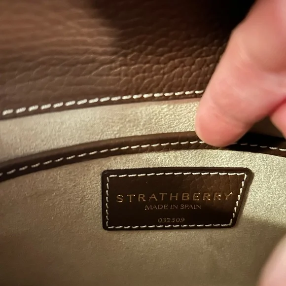 STRATHBERRY Mosaic Nano Leather Top-Handle Handbag Crossbody in Chocolate Brown - Picture 9 of 16